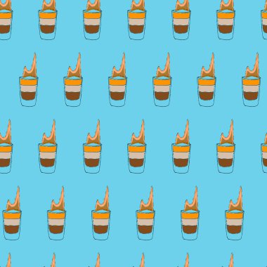 B52 Kokteyl pürüzsüz desen. Mavi arka planda el çizimi ana hatları. Vektör İllüstrasyonu. Bölüm 10