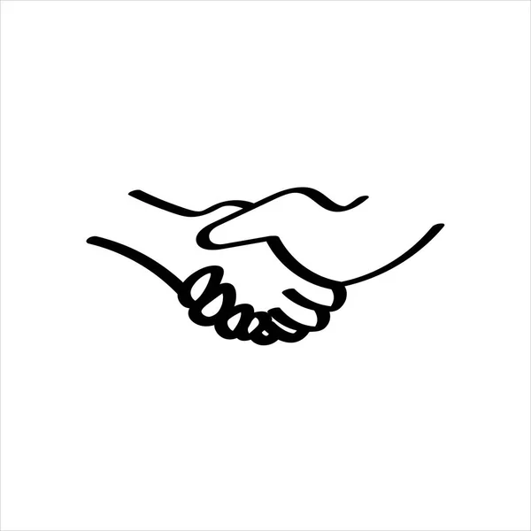 Icon sign with shaking hands for Contacts section. Black hand draw doodle sketch. Vector illustration. — Stock Vector