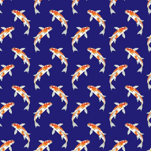 Płynny wzór ryby koi. Ręczny szkic na niebieskim tle. Ilustracja akwarela — Zdjęcie stockowe