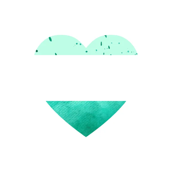 Smaragd akvarel s mátovým srdcem šablony na bílém pozadí. Barevná ilustrace — Stock fotografie