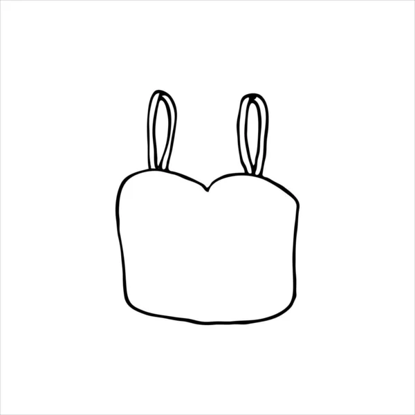 Haut, chemise. Vêtements et accessoires d'été. Croquis de gribouille de dessin animé. contour noir sur fond blanc. Illustration vectorielle . — Image vectorielle