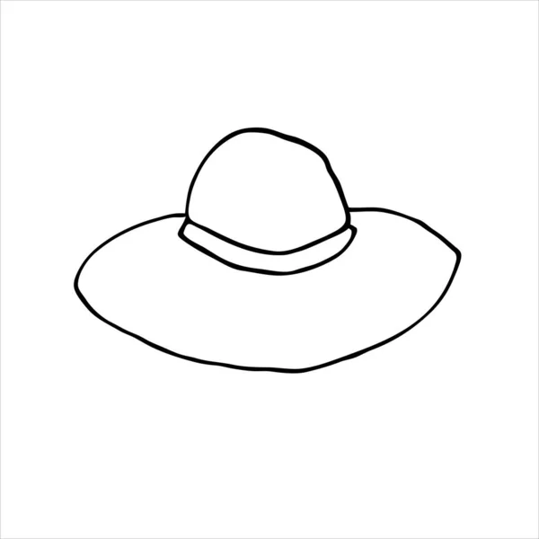 Cestovní klobouk. Letní oblečení a doplňky. Cartoon doodle skica. Černý obrys na bílém pozadí. Vektorová ilustrace. — Stockový vektor