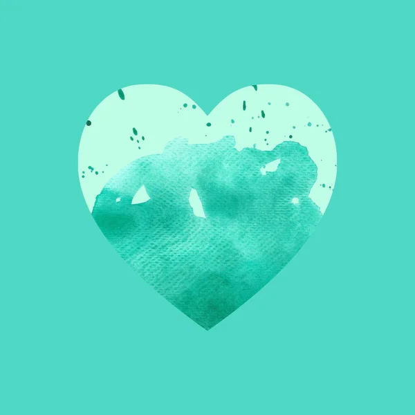 Acquerello Smeraldo Con Cuore Menta Sfondo Verde Illustrazione Forma Cuore — Foto Stock