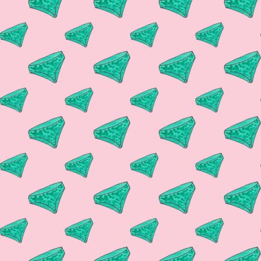 Pembe arka planda pantolonsuz desen. Yazlık giysiler ve aksesuarlar. Karikatür karalaması suluboya çizim çizimi