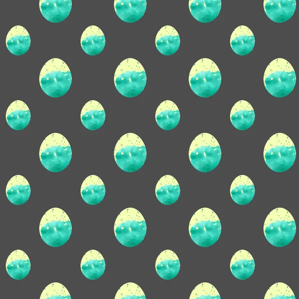 Smaragd mit gelbem Ostereiermuster. Handzeichnung Aquarellzeichnung auf grauem Hintergrund. Bunte Illustration — Stockfoto