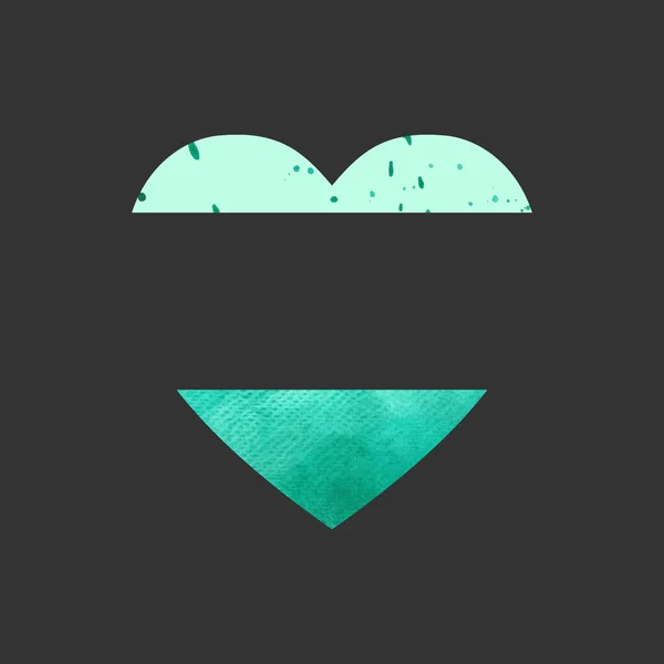 Acquerello smeraldo con modello cuore menta su sfondo grigio. Illustrazione colorata — Foto Stock