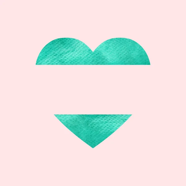 Akvarel smaragdová šablona srdce na růžovém pozadí. Barevná ilustrace — Stock fotografie