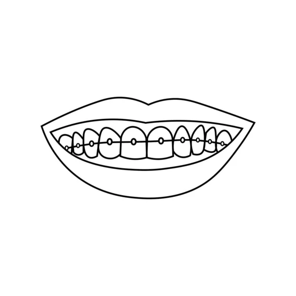 Smiling lips with teeth. Black outline on white background. Vector illustration. EPS10 — Stock