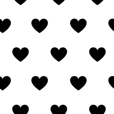 Seamless Pattern with Black Heart Shapes on Transparent Background