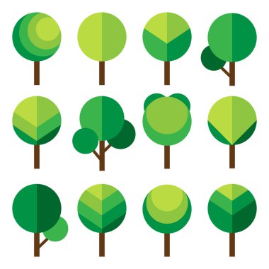 Green Trees Simple Icons Set Nature Elements