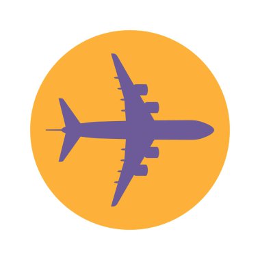 Airplane Violet Simple Icon on Yellow Background