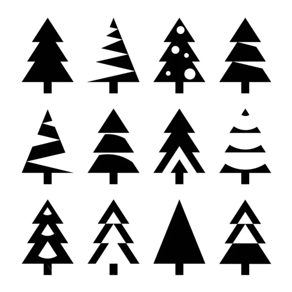 Set of Abstract Christmas Fir Trees isolated on White — Stock Vector