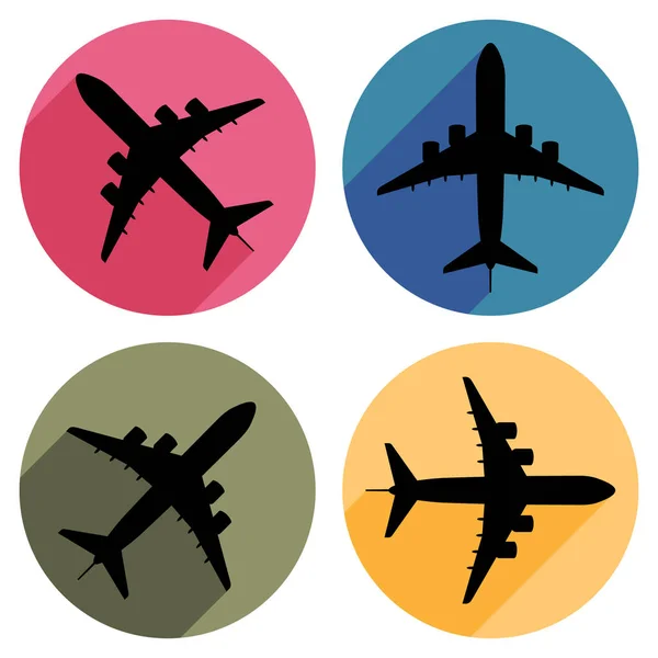 Conjunto de iconos de avión colorido vuelo pegatinas colección — Vector de stock