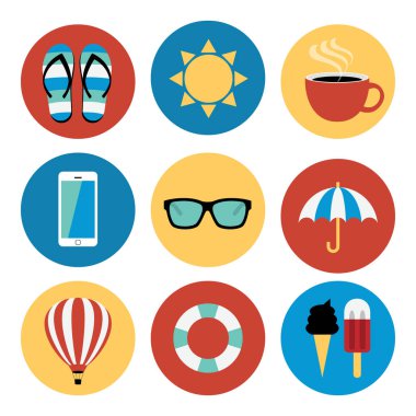 Set of Travel Icons for Summer Holidays and Watersports