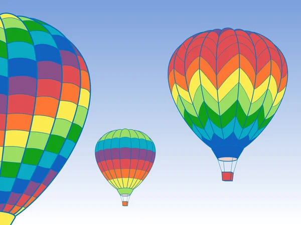 Conjunto de iconos de globos de aire en el cielo azul con nubes — Vector de stock