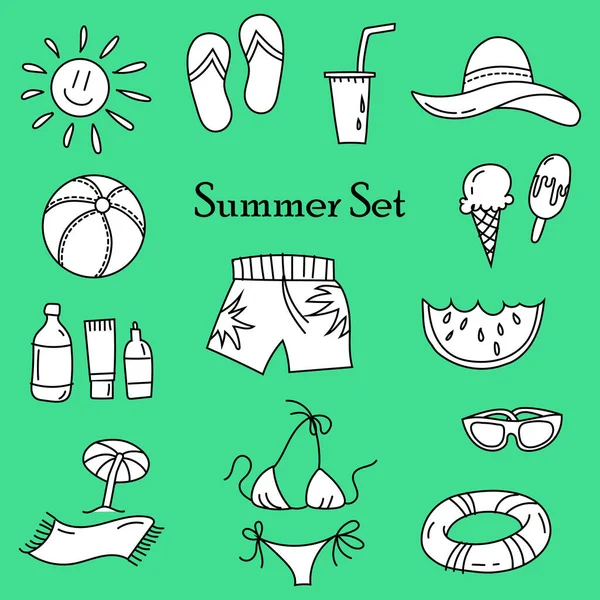 Vector Illustration Set Summer Icons Line Elements Summer Decoration — Stock Vector