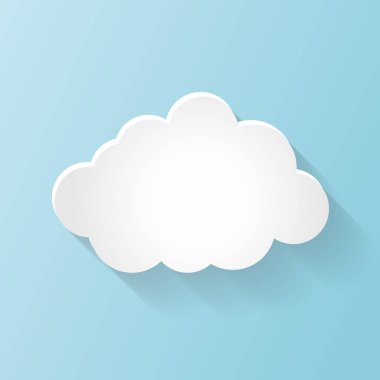 Mavi Arkaplanda Beyaz Bulut Simgesi. Vektör İllüstrasyonu. Web, Uygulama tasarımı için bulut grafik ögesi koleksiyonu. Düz Doğa Bulutlu Hava Sembolleri