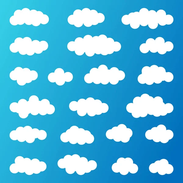 Zestaw Białych Chmur Niebieskim Tle Ilustracja Wektora Kolekcja Elementów Graficznych — Wektor stockowy