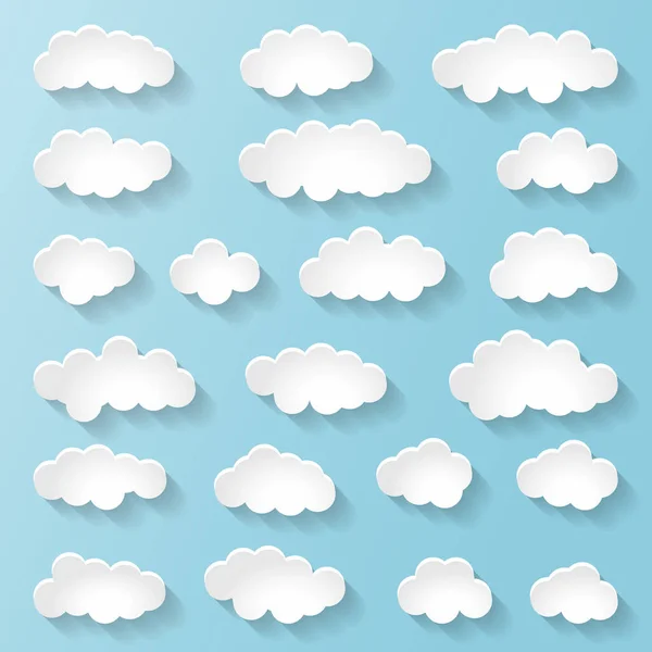 Conjunto Nuvens Brancas Fundo Azul Ilustração Vetorial Coleção Elementos Gráficos — Vetor de Stock