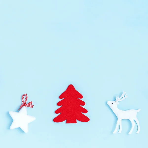 New Year and Christmas composition. Frame on pastel blue background. Top view, flat lay, copy space — Stock Photo, Image