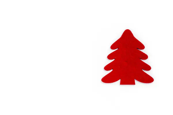 Újév és karácsonyi kompozíció. Karácsonyfa fehér háttérrel. Felülnézet, lapos fekvés, másolás — Stock Fotó