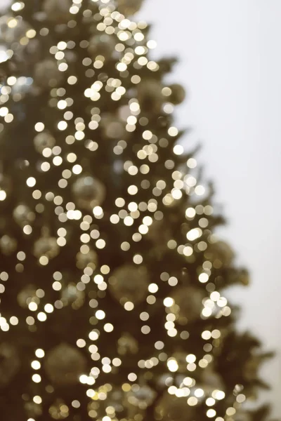 Vertikální pohled na rozmazaný vánoční stromek s věnci. — Stock fotografie