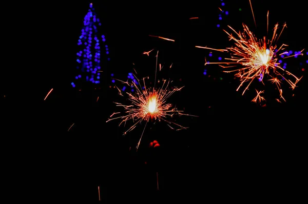 Diwali small hand fireworks and beautiful black and lighting bac — Stock Photo, Image