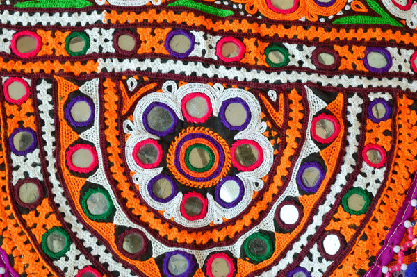 индийская вышивка, Раджештханская вышивка крупным планом, ручная работа и
