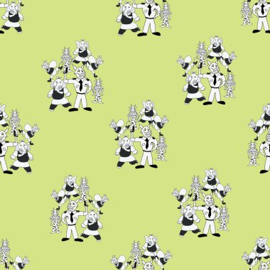 Vektör şartröz, siyah-beyaz, antropomorfik karakterlerden oluşan, şablonsuz yeşil bir demet.