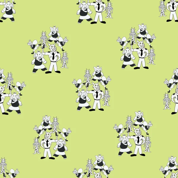 Vektör şartröz, siyah-beyaz, antropomorfik karakterlerden oluşan, şablonsuz yeşil bir demet.