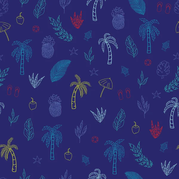 Vector classic blue tropical elements seamless pattern background — 스톡 벡터