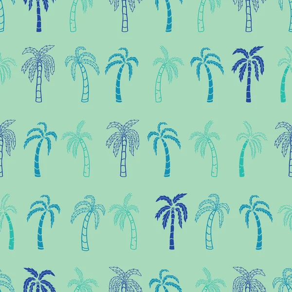 Vector cyan tropical coconut trees horizontal seamless pattern background — 스톡 벡터