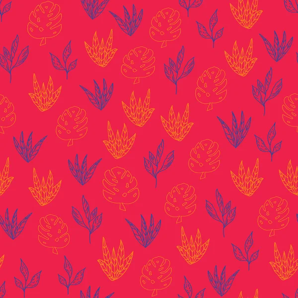 Vector red tropical leaves seamless pattern background — 스톡 벡터