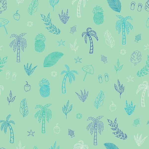 Vector beautiful cyan tropical elements seamless pattern background — 스톡 벡터