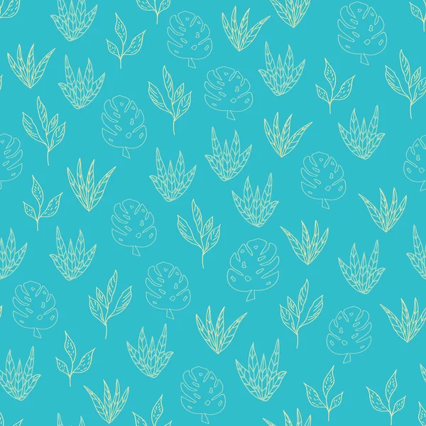 Vector blue monochrome tropical leaves seamless pattern background — 스톡 벡터