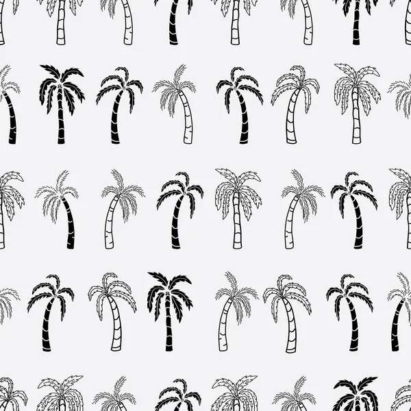 Διάνυσμα μαύρο και άσπρο τροπικά δέντρα καρύδας οριζόντια αδιάλειπτη μοτίβο φόντο — Διανυσματικό Αρχείο