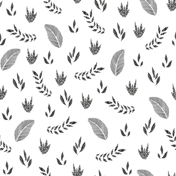 Vector blanco y negro bonitas hojas tropicales sin costuras patrón de fondo — Vector de stock