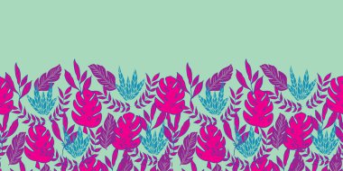 Vektör mavi yatay sınır tropikal yapraklar genel olarak pürüzsüz desen arka planı