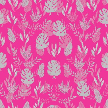 Vektör güzel pembe şeffaflık tropik yapraklar pürüzsüz desen arkaplan