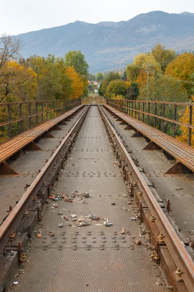 Staré železniční koleje rezavý s podzim. — Stock fotografie