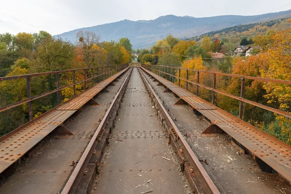 Staré železniční koleje rezavý s podzim. — Stock fotografie