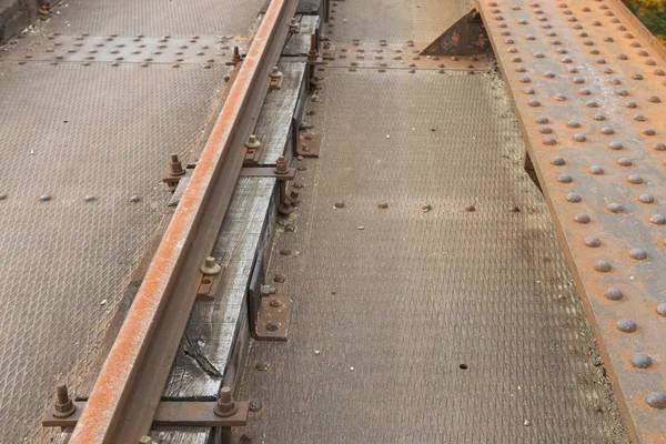 Old railroad rails rusty with autumn. — Stock Photo, Image