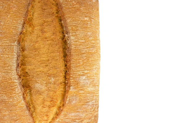 Sebuah roti berbentuk persegi panjang pada pemandangan atas latar belakang putih — Stok Foto