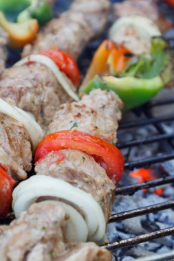 Bir barbekü ızgara sebzeli Marine et. Renk anlık metin için yer ile gıda.