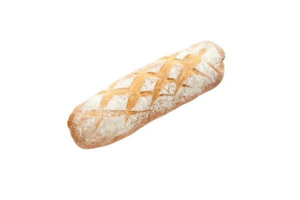 Een Frans brood op een witte achtergrond. Verse traditionele gebakjes. — Stockfoto