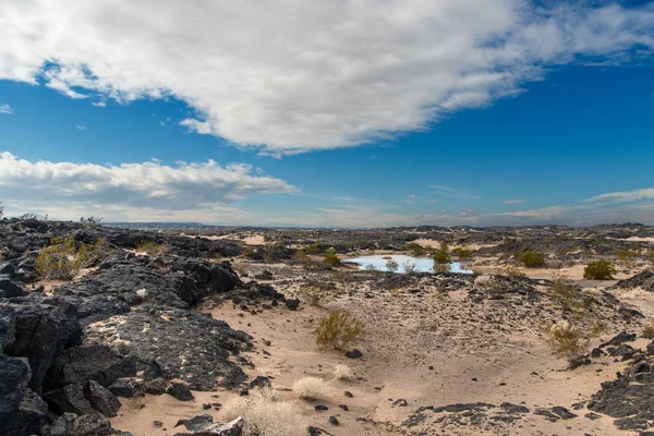 Belle Scène Lits Lave Anciens Long Route Adjacente Mojave National — Photo