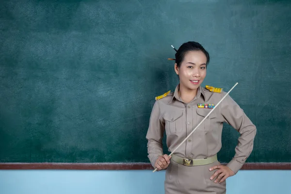 Happy Thai Teacher Official Outfit Acting Front Backboard — 图库照片