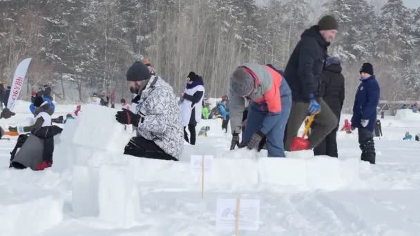 Novosibirsk Rússia Sibéria Fevereiro 2020 Feriado Anual Cidade Esquimó Participantes — Vídeo de Stock