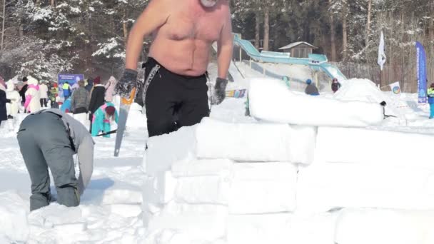 Novosibirsk Rusia Siberia Febrero 2020 Fiesta Anual Ciudad Esquimal Participantes — Vídeos de Stock