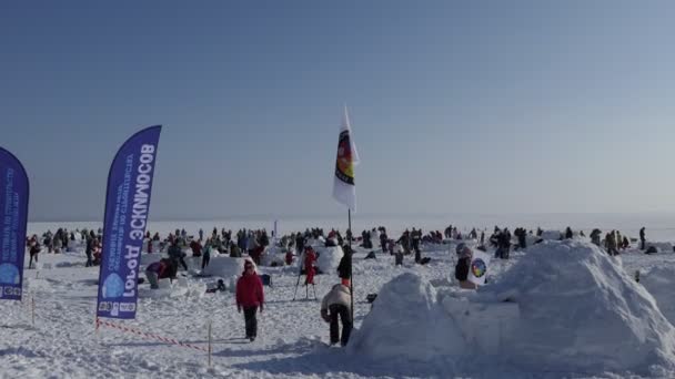 Novosibirsk Russia Siberia February 2020 Annual Holiday Eskimo City Participants — Stock Video